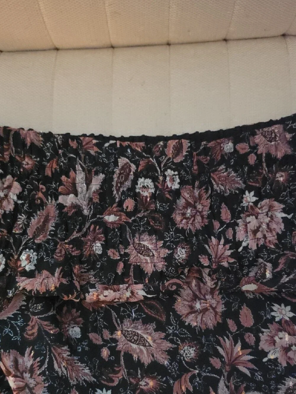 Madewell Black Floral Tiered Midi Skirt with Elastic Waist